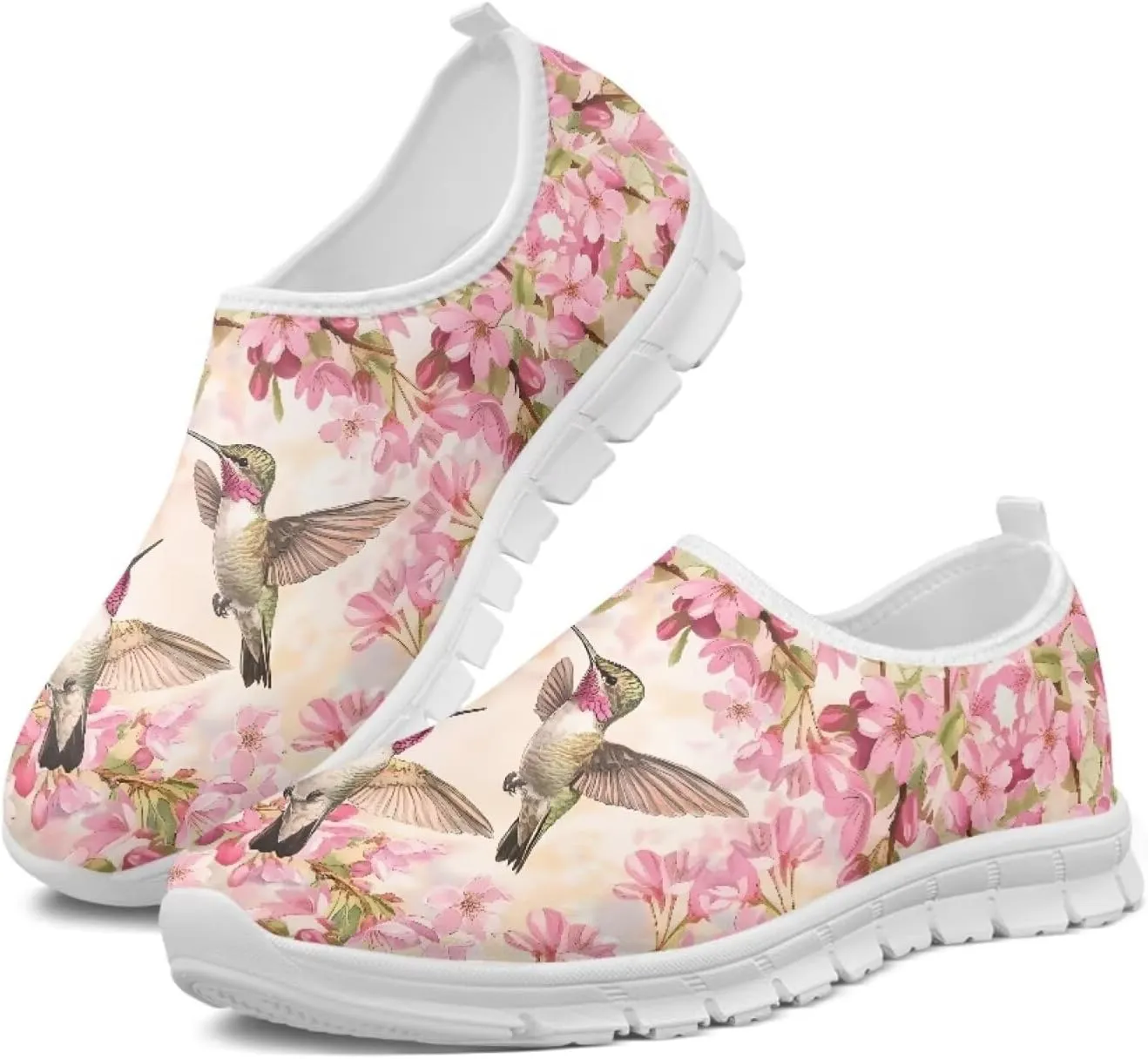 Howilath Hummingbird & Mushroom Slip on Shoes Women Casual Sport Shoes No Laces Running Sneakers with EVA Sole