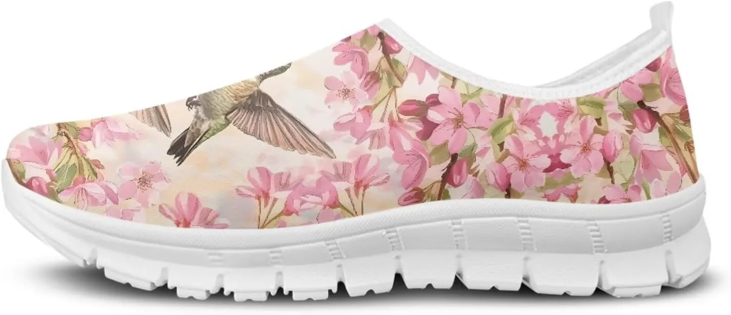 Howilath Hummingbird & Mushroom Slip on Shoes Women Casual Sport Shoes No Laces Running Sneakers with EVA Sole