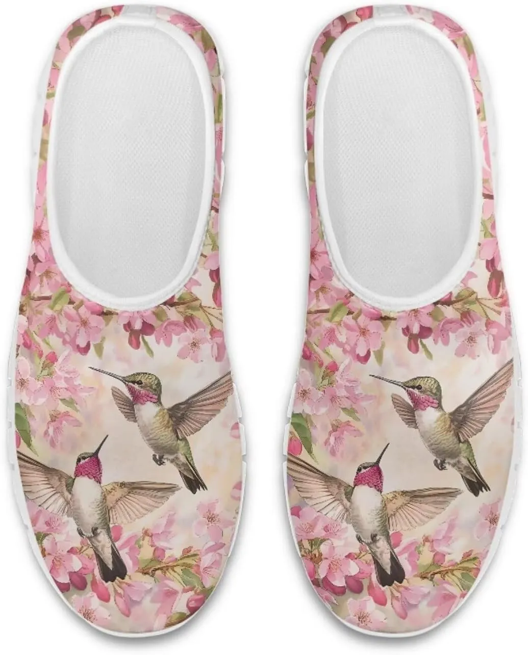 Howilath Hummingbird & Mushroom Slip on Shoes Women Casual Sport Shoes No Laces Running Sneakers with EVA Sole