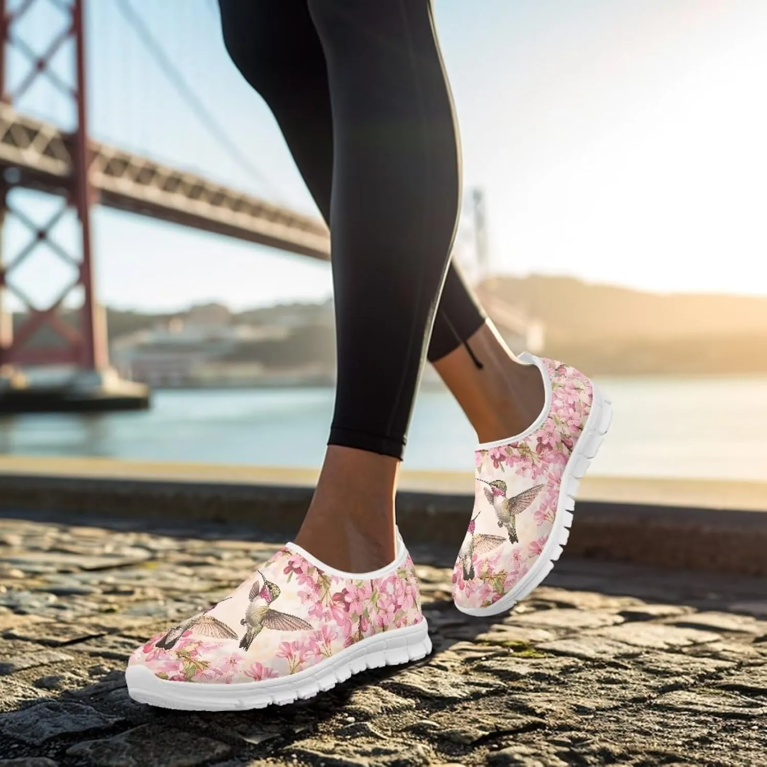 Howilath Hummingbird & Mushroom Slip on Shoes Women Casual Sport Shoes No Laces Running Sneakers with EVA Sole