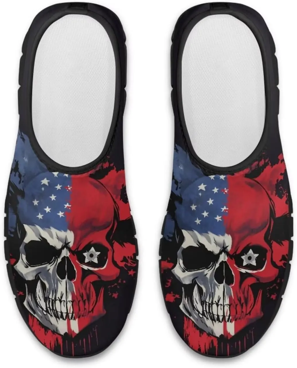 Howilath Skull Print Slip on Shoes for Men Casual House Shoes Running Sneakers Hands Free Shoes with Anti-Slip Sole