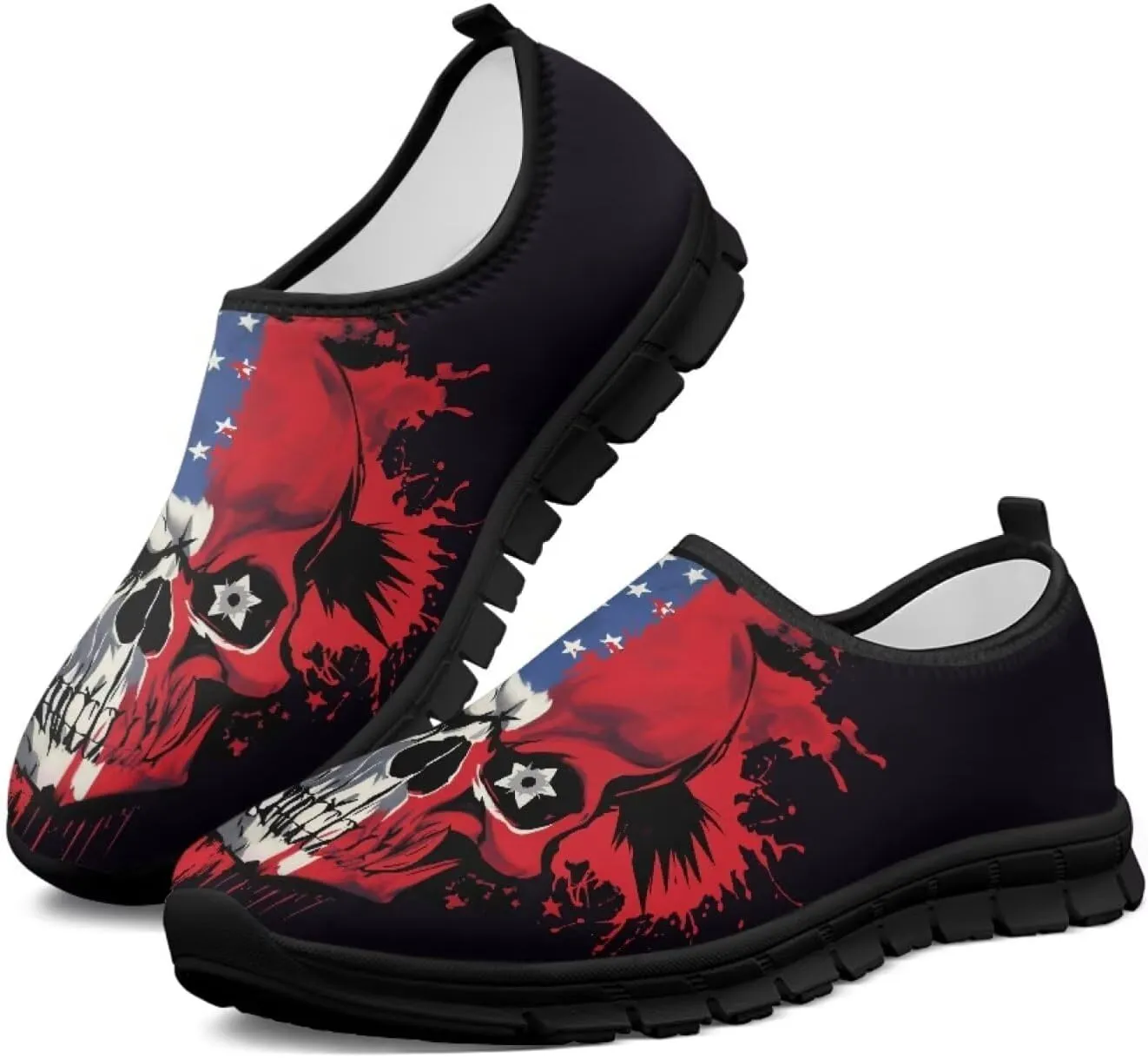 Howilath Skull Print Slip on Shoes for Men Casual House Shoes Running Sneakers Hands Free Shoes with Anti-Slip Sole