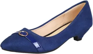 HuangTaiJi Qing Women's Classic Kitten Low Heeled Pumps Slip-on Work Shoes, Soft Faux Suede Buckle Decro Mid Heels for Office