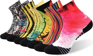 HUSO Running Socks Mens Womens Novelty Funny Colorful Print Anti-blister Athletic Sports Quarter Socks 1,3,4,7 Pairs