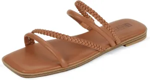 IDIFU Womens Braided Strappy Flat Sandals Square Open Toe Slide Sandals Slip On Slingback Dress Sandals Summer Beach Casual Ladies Comfortable Dressy Cute Trendy Sandals