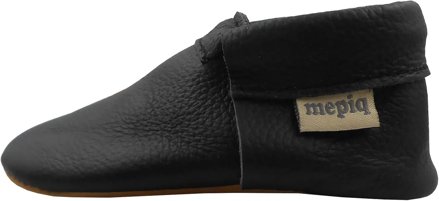 Infant Baby Moccasins with Rubber Sole - Soft Leather Anti Slip Crib Walking Baby Shoes Brown