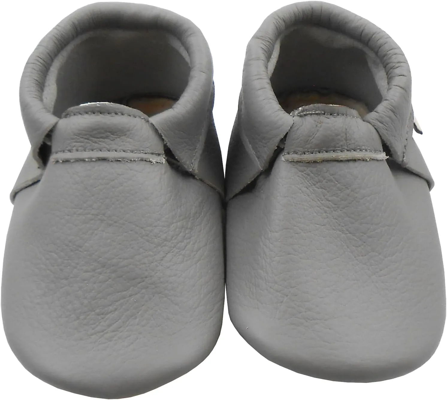 Infant Baby Moccasins with Rubber Sole - Soft Leather Anti Slip Crib Walking Baby Shoes Brown