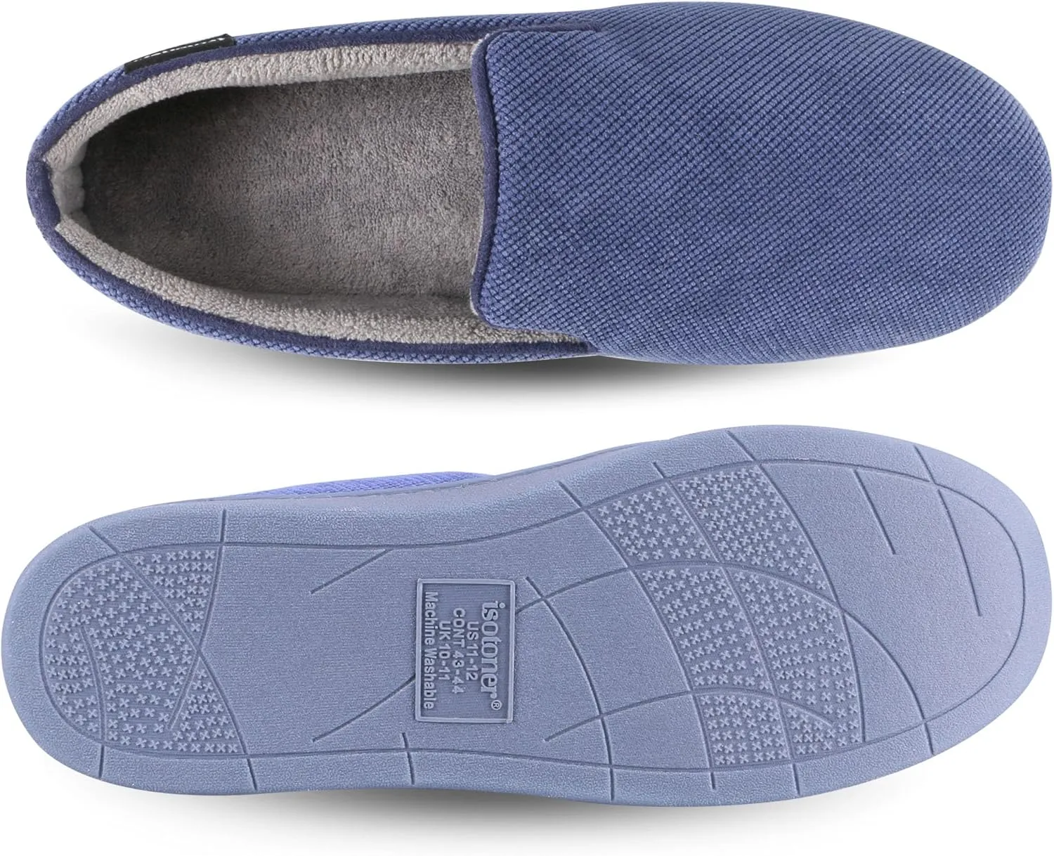 isotoner Men's Diamond Corduroy Slippers-Gel Memory Foam Moccasin, Washable, Moisture-Wicking Lining