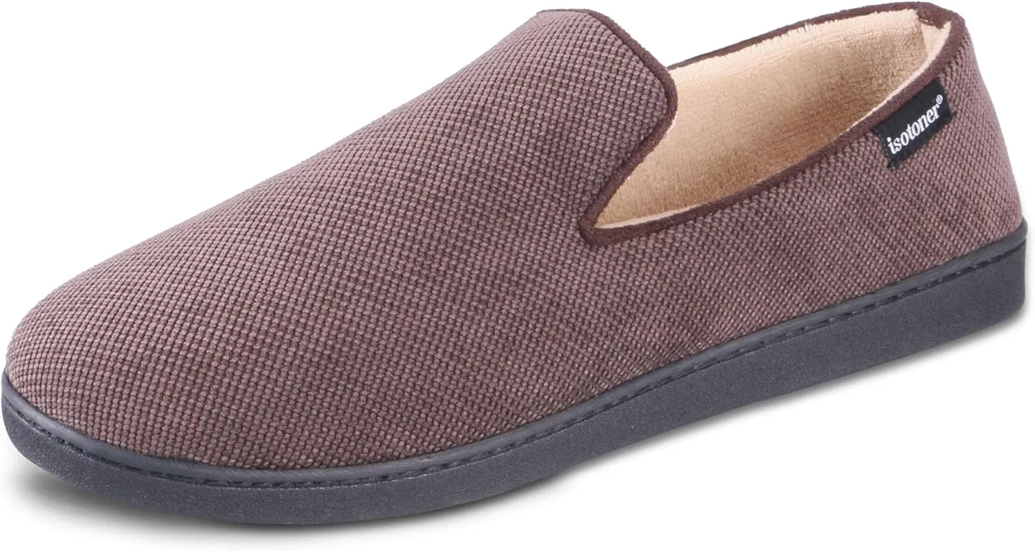 isotoner Men's Diamond Corduroy Slippers-Gel Memory Foam Moccasin, Washable, Moisture-Wicking Lining