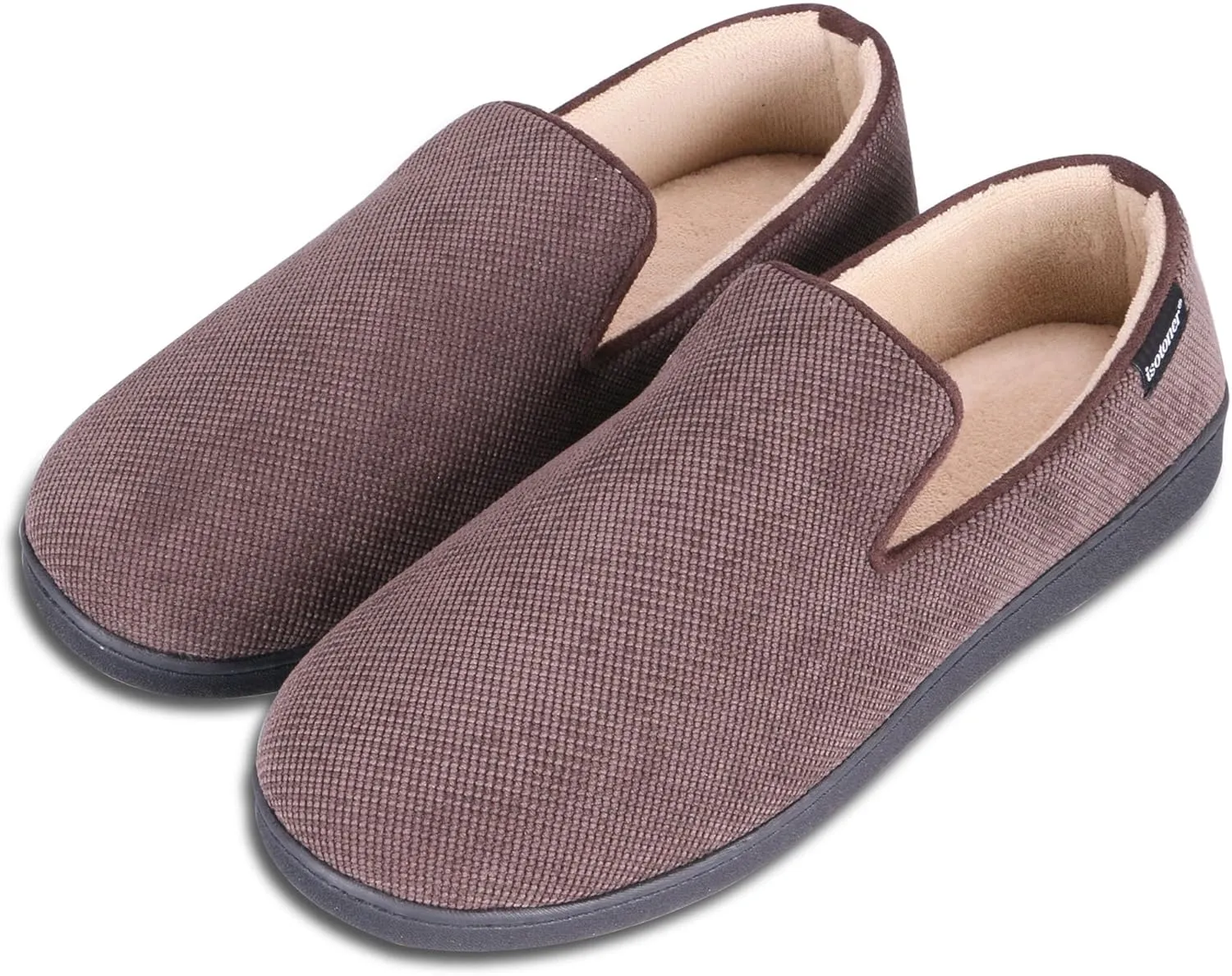 isotoner Men's Diamond Corduroy Slippers-Gel Memory Foam Moccasin, Washable, Moisture-Wicking Lining