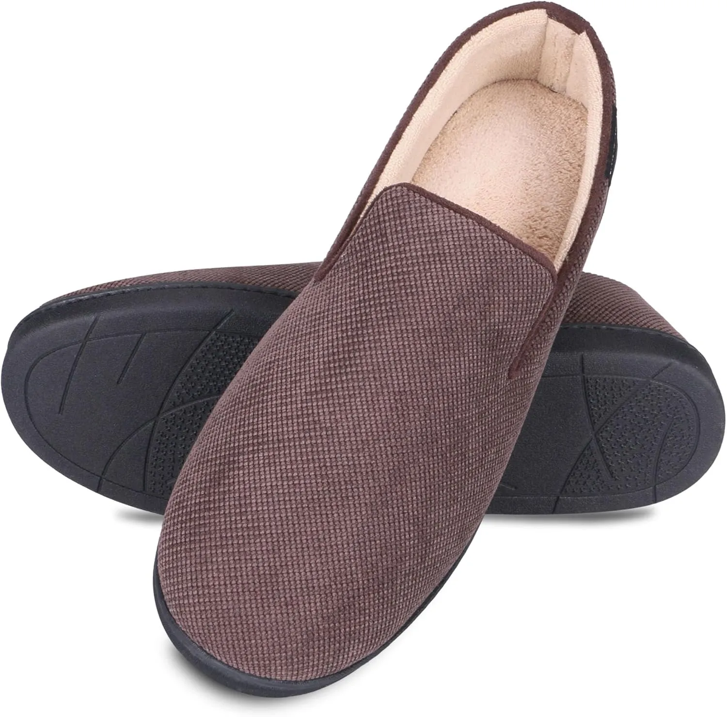 isotoner Men's Diamond Corduroy Slippers-Gel Memory Foam Moccasin, Washable, Moisture-Wicking Lining