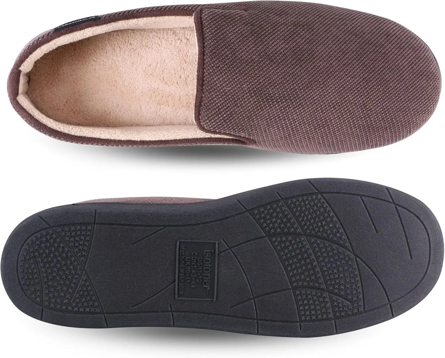 isotoner Men's Diamond Corduroy Slippers-Gel Memory Foam Moccasin, Washable, Moisture-Wicking Lining