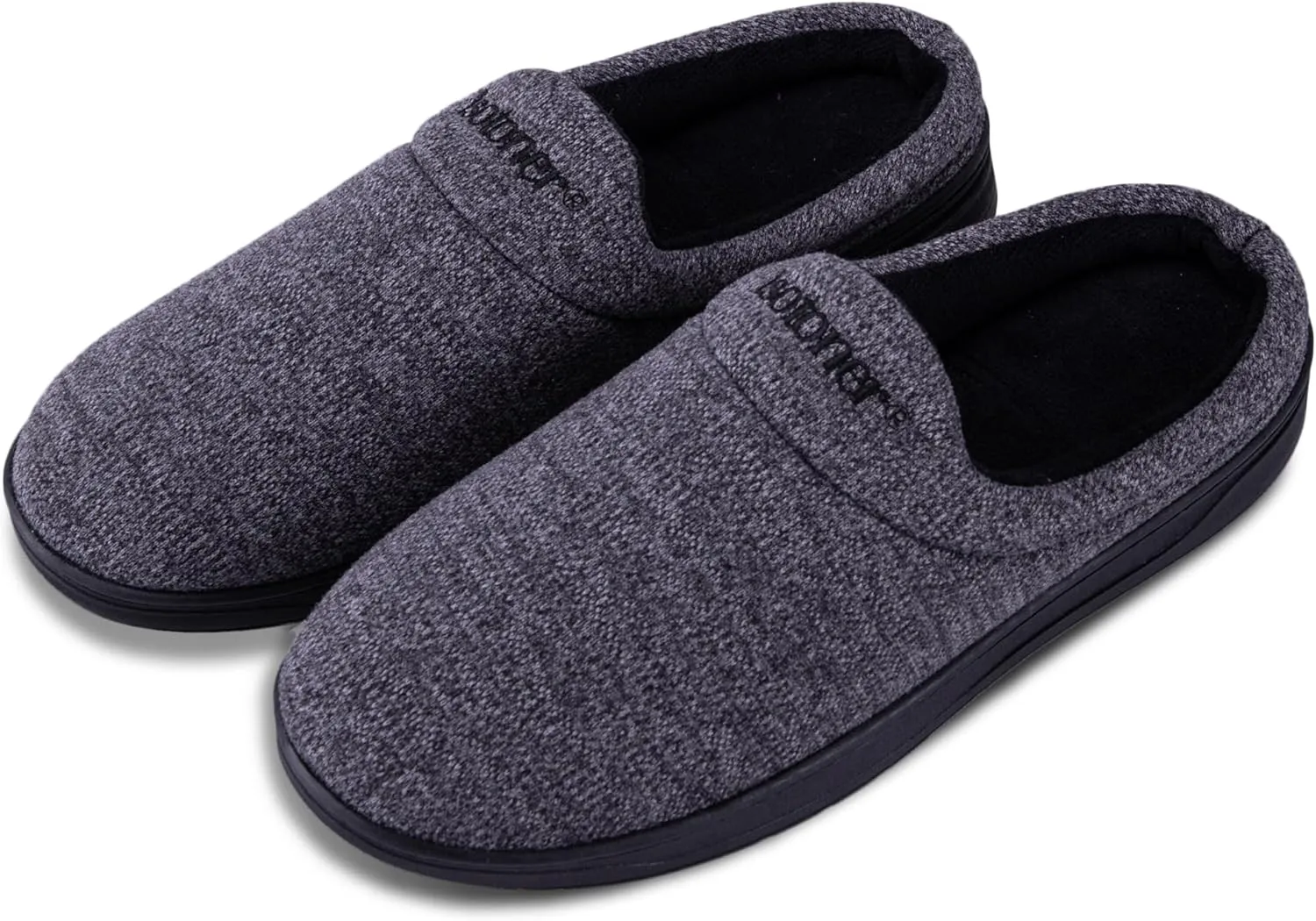 isotoner Men's Heathered Knit Brady Clog Slipper, Memory Foam, Enhanced Heel Cushion, Indoor/Outdoor Outsole
