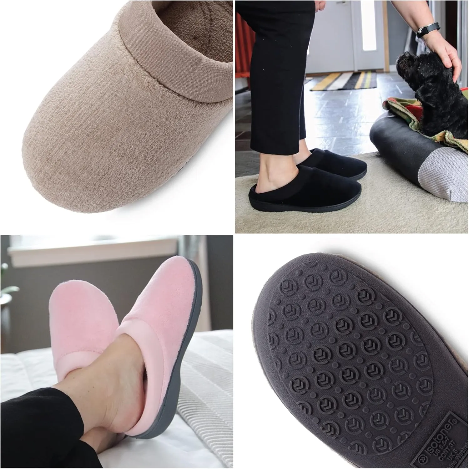isotoner Women's Terry and Satin Slip on Cushioned Slipper with Memory Foam for Indoor/Outdoor Comfort Flat Sandals