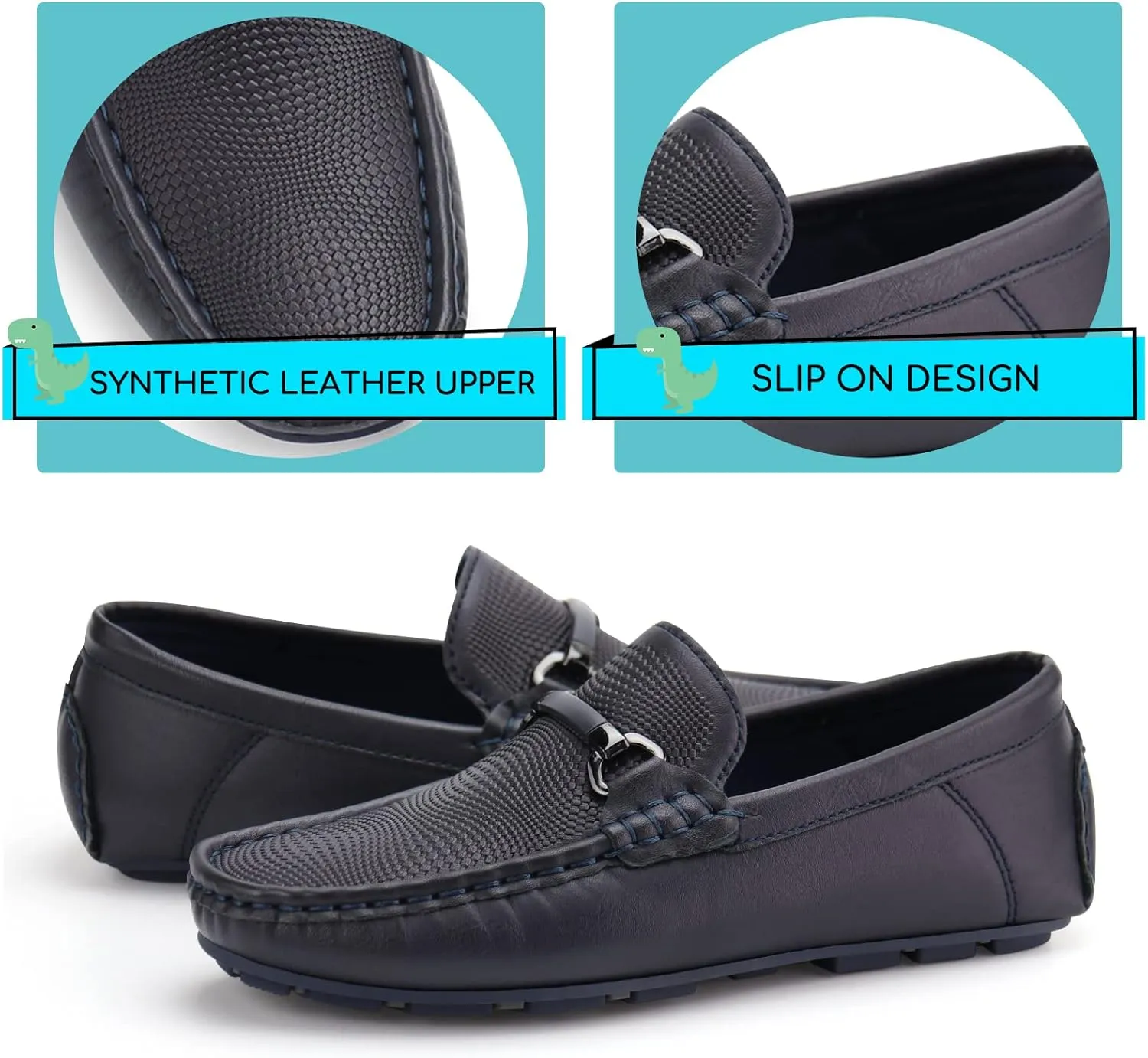 JABASIC Kids Penny Loafer Casual Slip-On Moccasin Flats Boys Dress Shoes