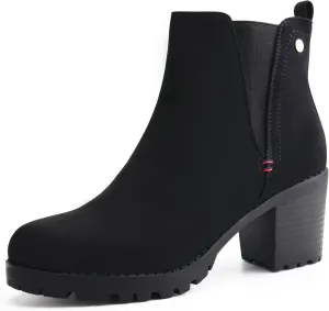 JABASIC Women Casual Ankle Booties Block Heel Slip On Chelsea Boots