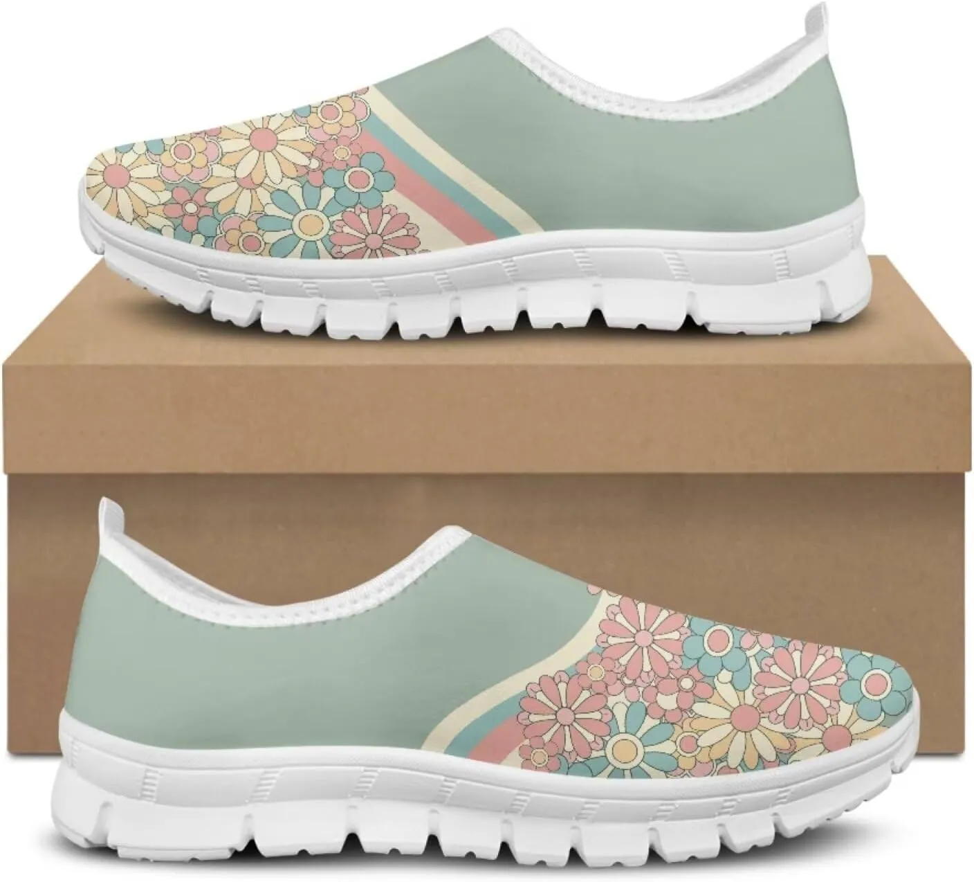 Jeiento Boho Blossom Womens Casual Loafer Slip On Lightweight Comfort Travel Walking Flats Shoes