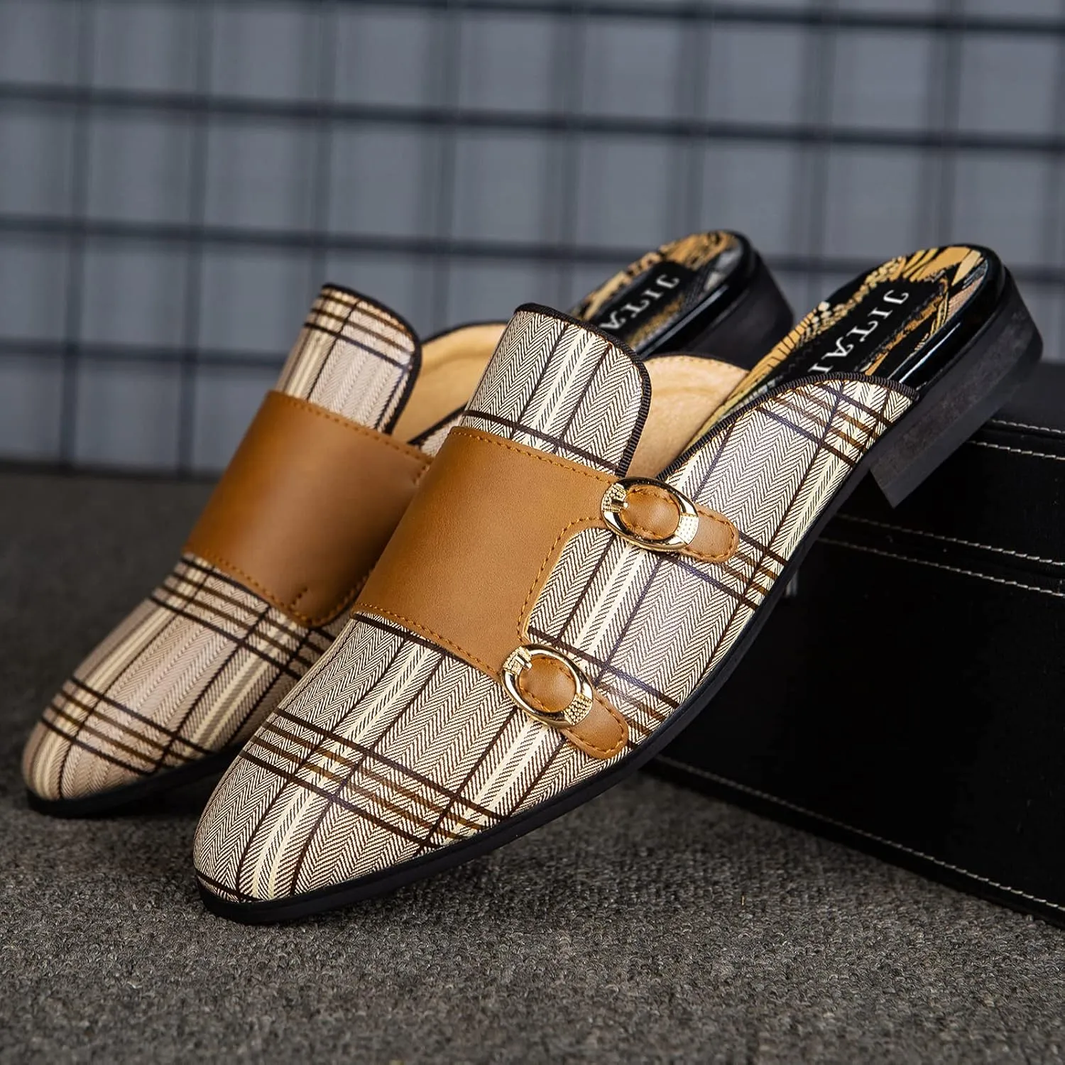 JITAI Men's Mules - Slip-On Loafers, Casual Half Loafers, Backless Sandals
