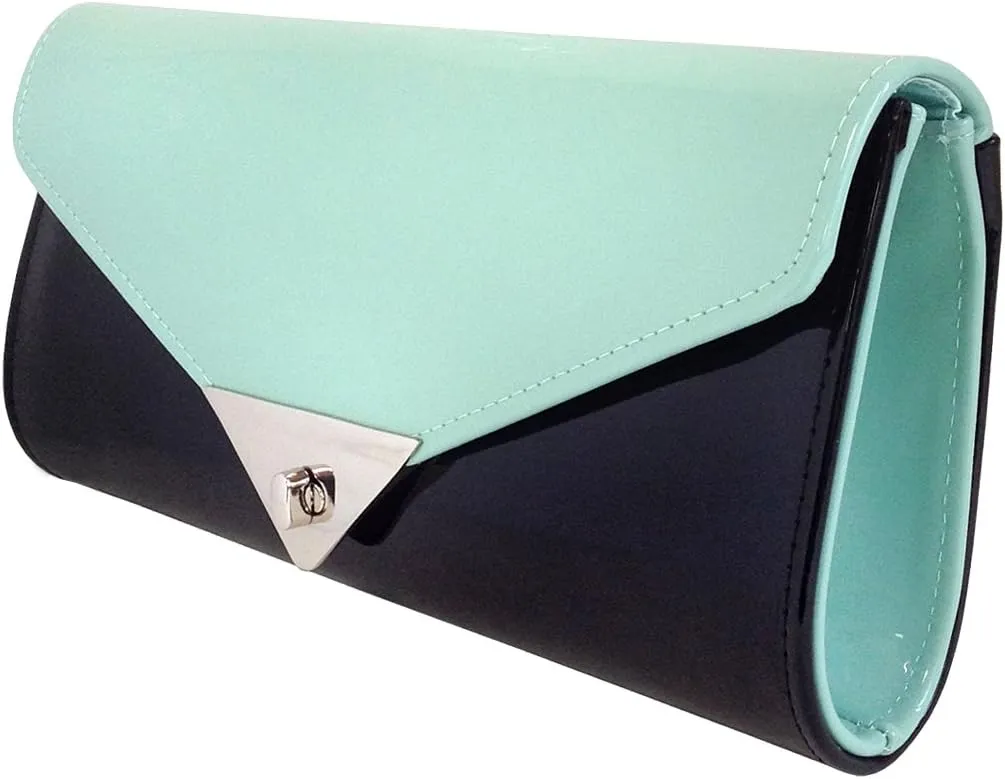 JNB Faux Patent Leather Color Block Clutch