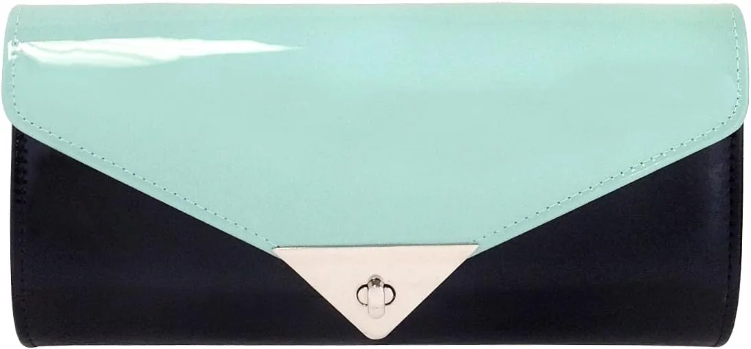 JNB Faux Patent Leather Color Block Clutch