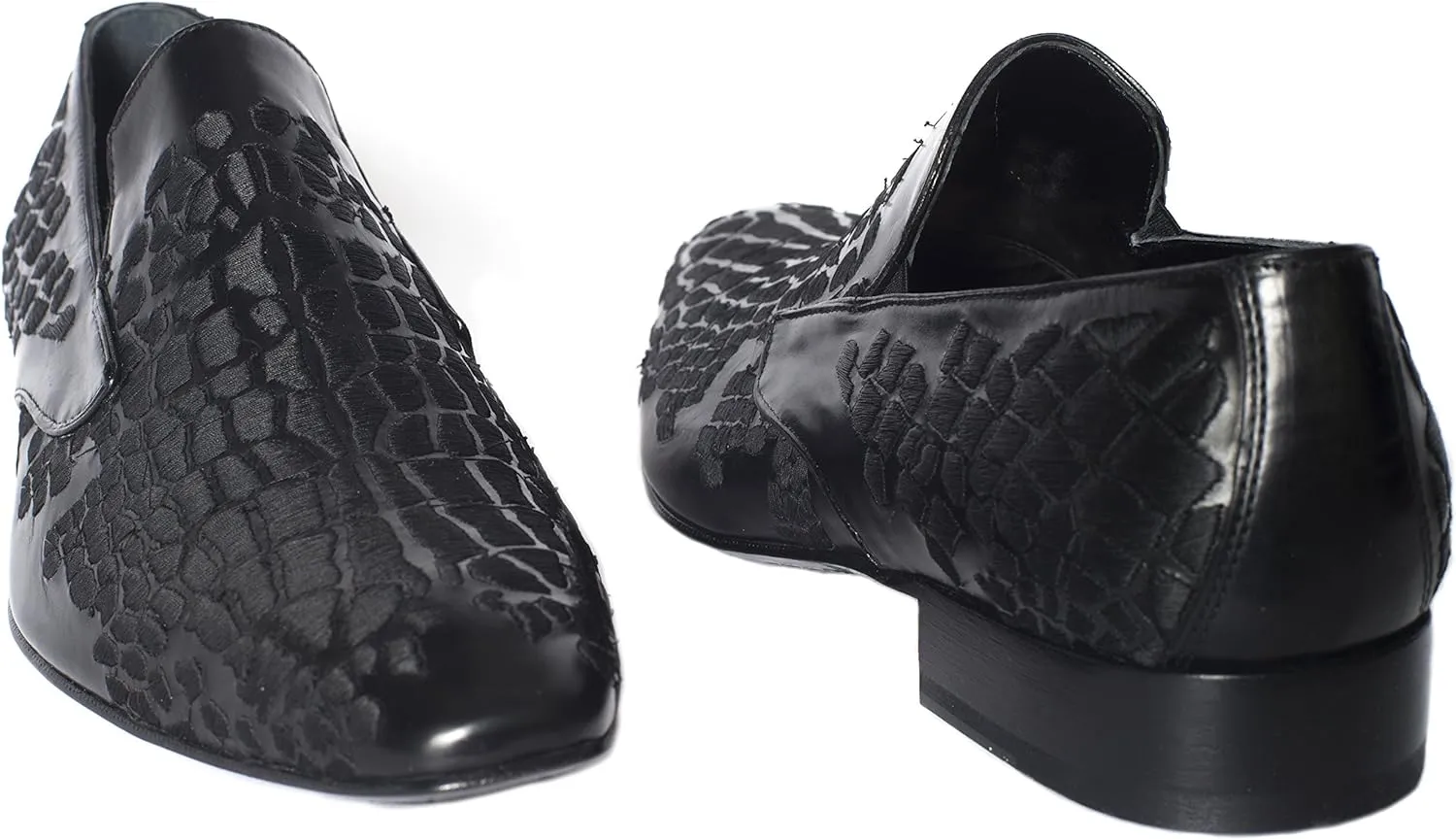 Jo Ghost3484BIS Embroidery Black Leather Slip on Shoes