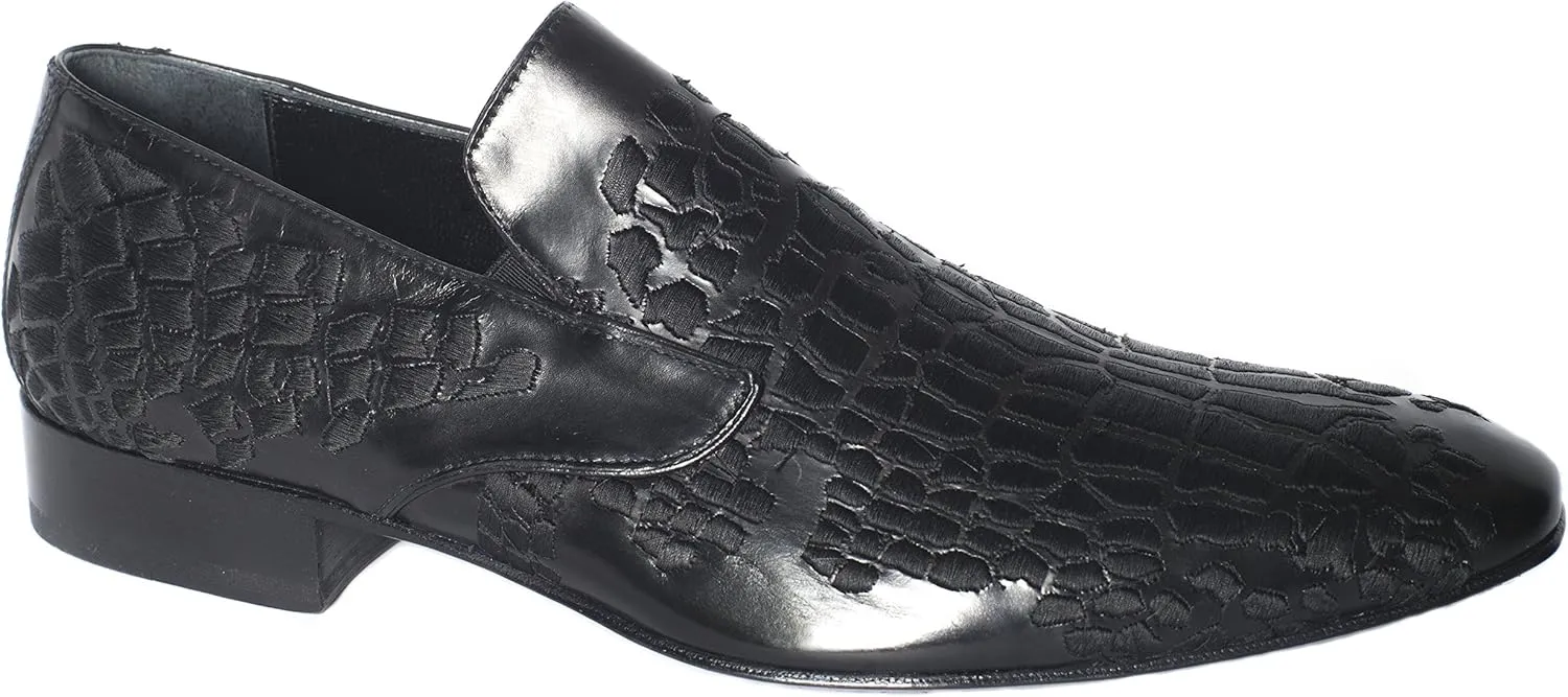 Jo Ghost3484BIS Embroidery Black Leather Slip on Shoes