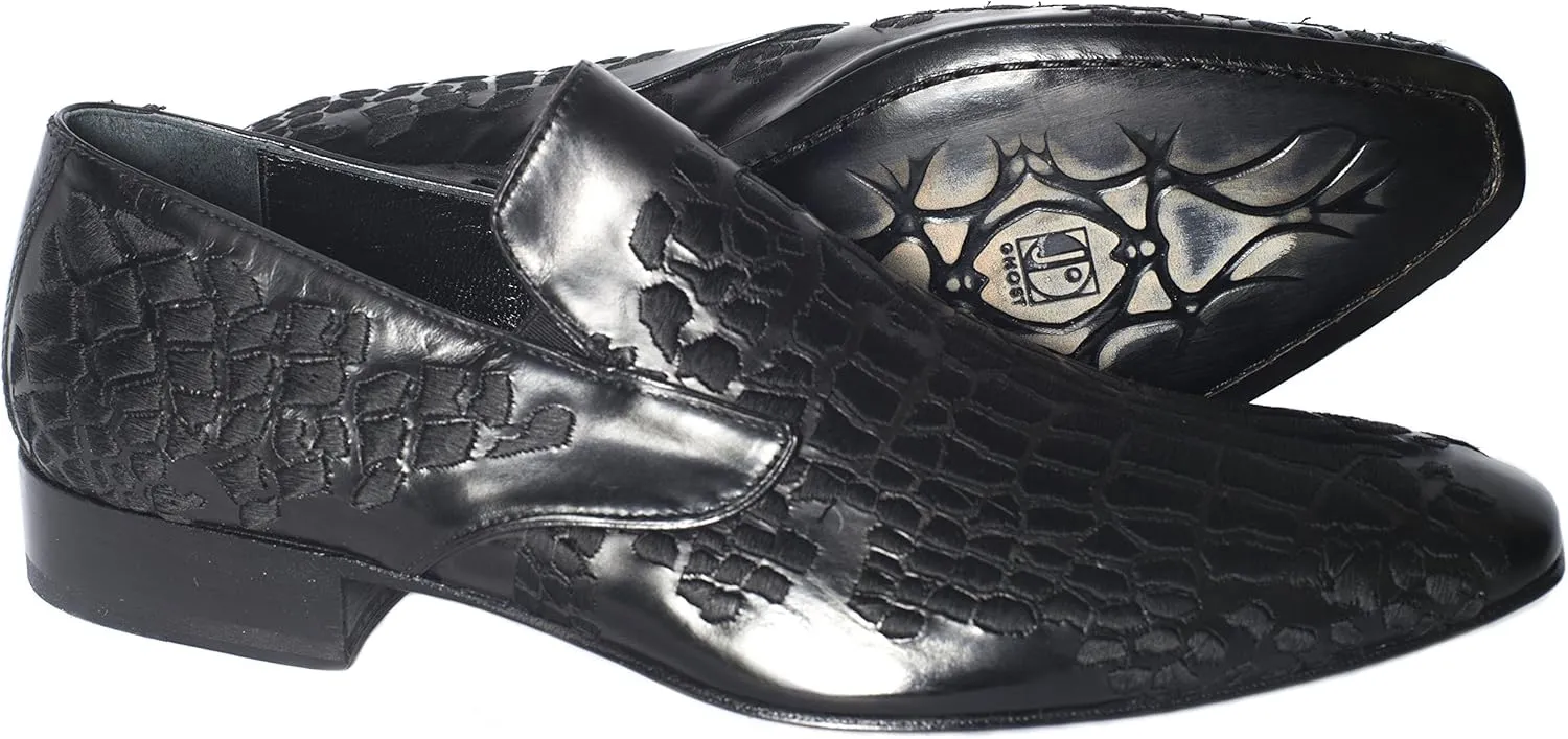 Jo Ghost3484BIS Embroidery Black Leather Slip on Shoes
