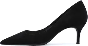JOEupin Women's Pointed Toe Pumps Classic Suede Shoes Kitten Heel Slip On Dress Pumps 2.36 Inch