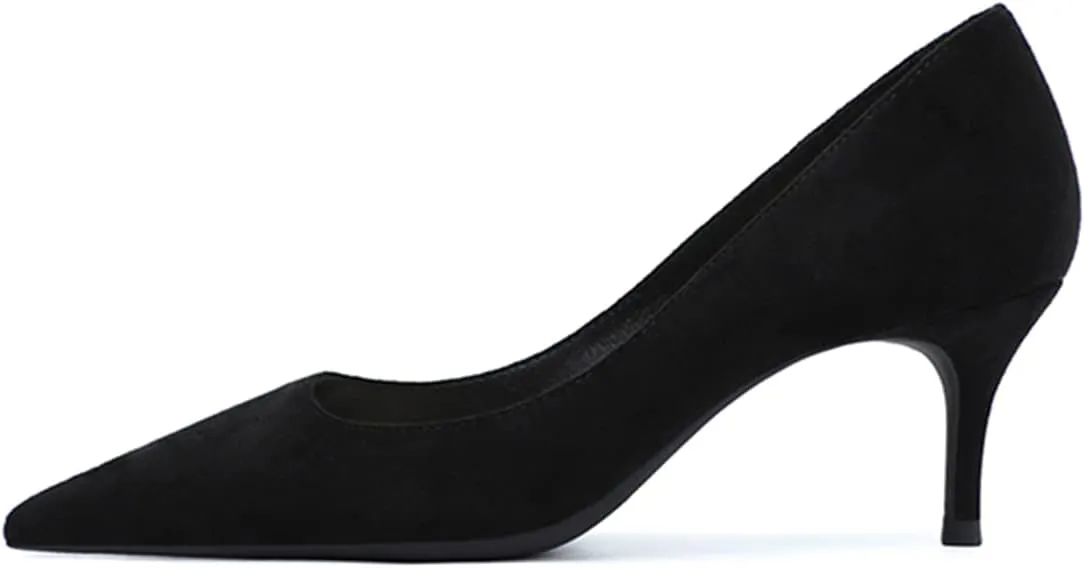 JOEupin Women's Pointed Toe Pumps Classic Suede Shoes Kitten Heel Slip On Dress Pumps 2.36 Inch
