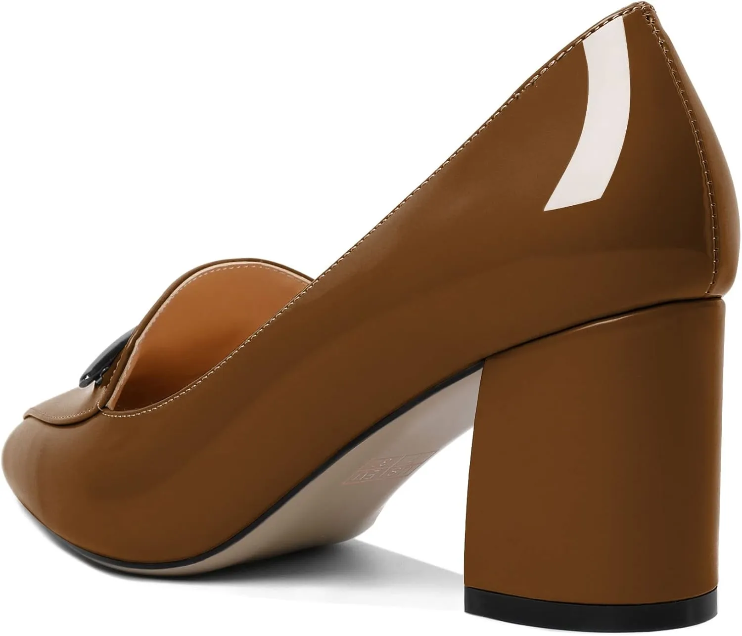 Joseywade Women's Block Heel Loafer Pumps with Trim Solid Patent Dress Shoes for Wedding Party Casual