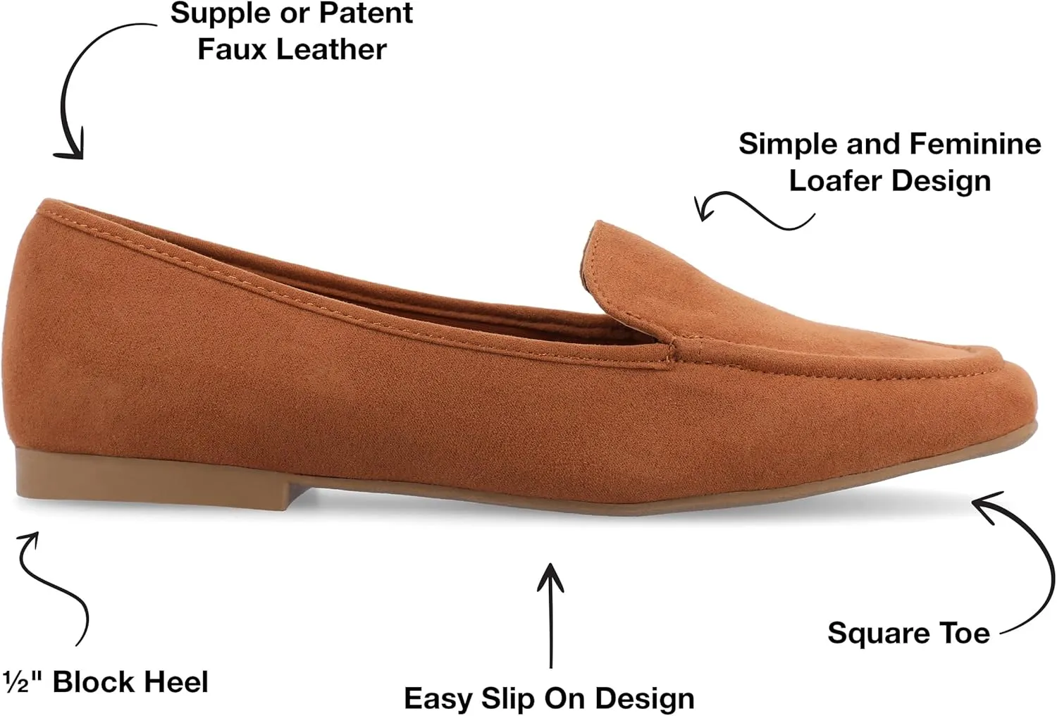 Journee Womens Suede Loafer Flat Square Toe Noticed Topline Padded Block Heel - Tullie Casual Dress Shoe