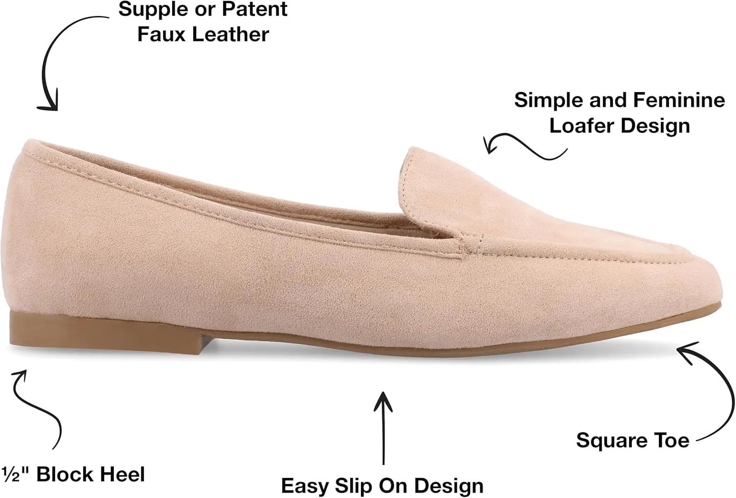 Journee Womens Suede Loafer Flat Square Toe Noticed Topline Padded Block Heel - Tullie Casual Dress Shoe