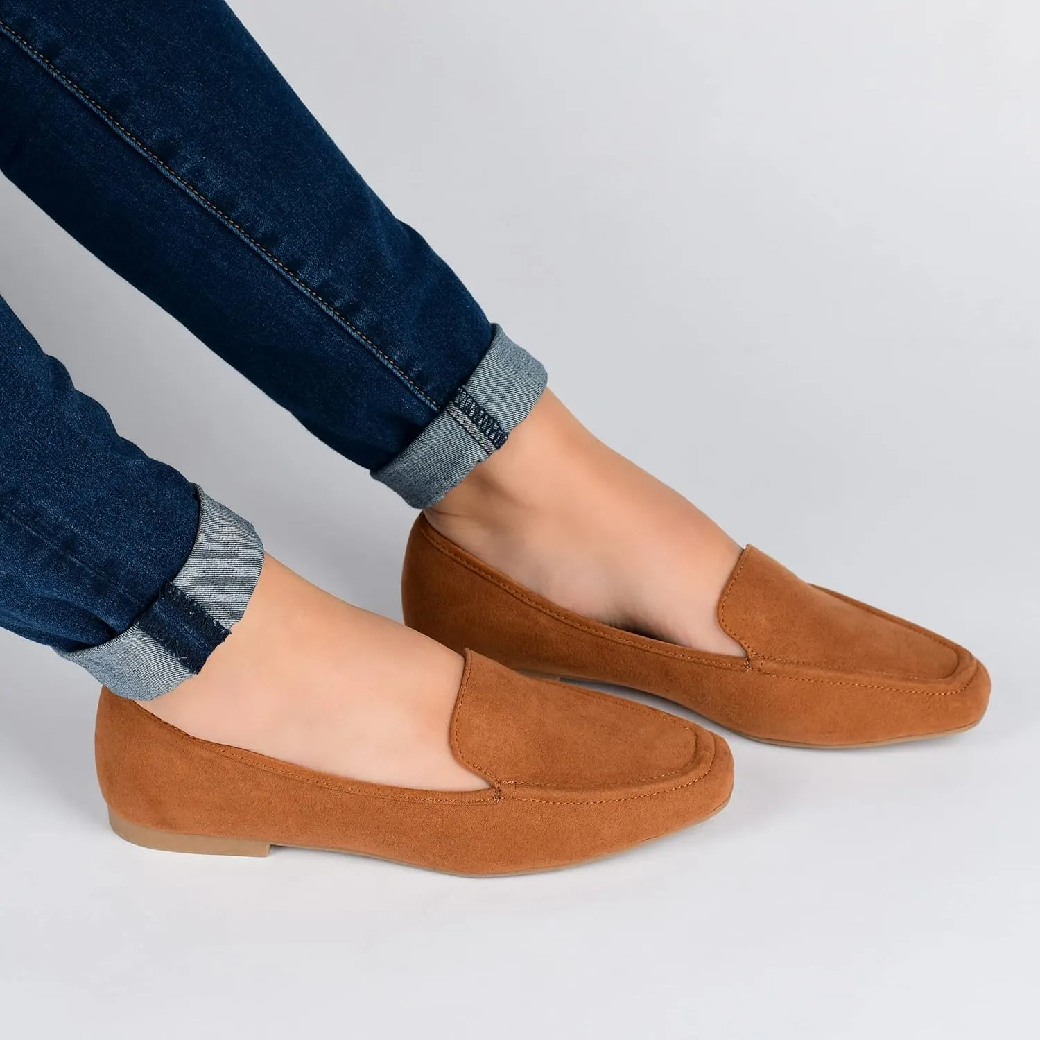 Journee Womens Suede Loafer Flat Square Toe Noticed Topline Padded Block Heel - Tullie Casual Dress Shoe