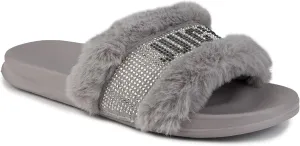 Juicy Couture Women's Fashionable Faux Fur Slide Sandals, Cozy Slip-On with EVA Sole for Indoor & Outdoor Slip-On