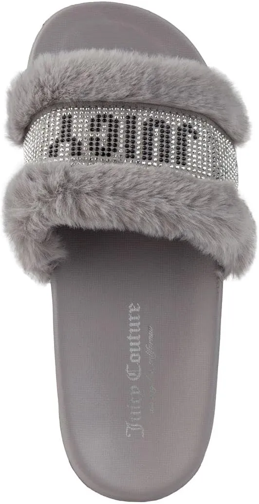 Juicy Couture Women's Fashionable Faux Fur Slide Sandals, Cozy Slip-On with EVA Sole for Indoor & Outdoor Slip-On