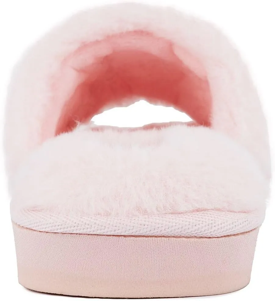 Juicy Couture Women's Faux Fur Slide Sandal Slippers, Open Toe, Comfortable Indoor Outdoor House Shoes