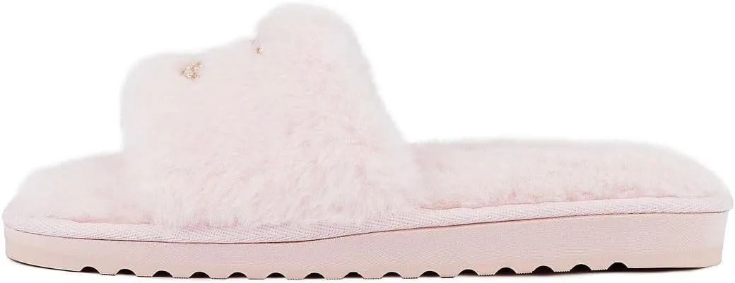 Juicy Couture Women's Faux Fur Slide Sandal Slippers, Open Toe, Comfortable Indoor Outdoor House Shoes