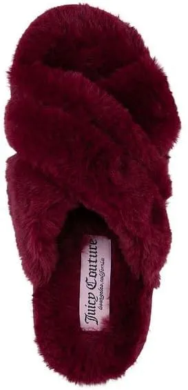 Juicy Couture Women's Faux Fur Slide Sandal Slippers, Open Toe, Comfortable Indoor Outdoor House Shoes