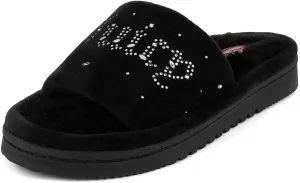 Juicy Couture Women's Faux Fur Slide Sandal Slippers, Open Toe, Comfortable Indoor Outdoor House Shoes