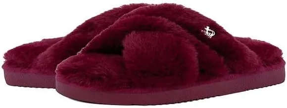 Juicy Couture Women's Faux Fur Slide Sandal Slippers, Open Toe, Comfortable Indoor Outdoor House Shoes