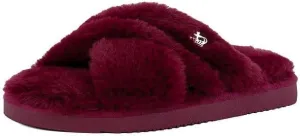Juicy Couture Women's Faux Fur Slide Sandal Slippers, Open Toe, Comfortable Indoor Outdoor House Shoes