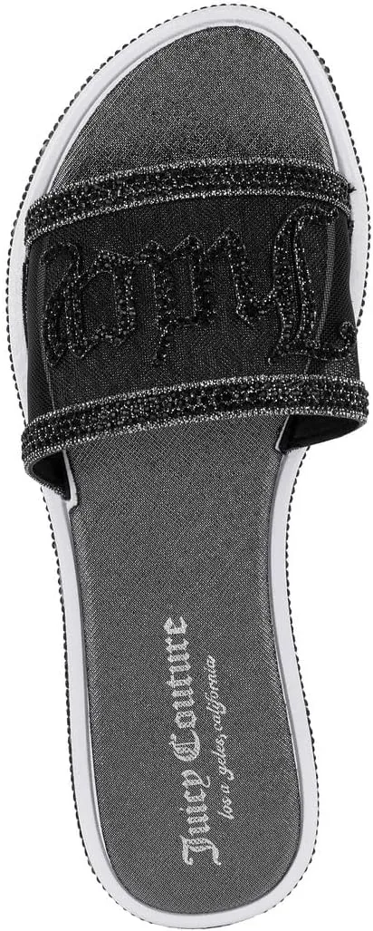 Juicy Couture Women's Slide Sandals - Glitter Bling Open Toe Sparkle Flats - Dressy Summer Casual Footwear