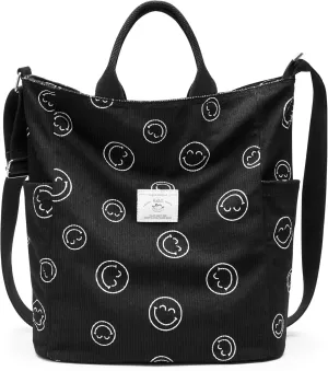 KALIDI Corduroy Tote Bag, Large Messenger Bag Shoulder Hobo Anti Splash Crossbody Zipper Bag Casual Work Shopping Women