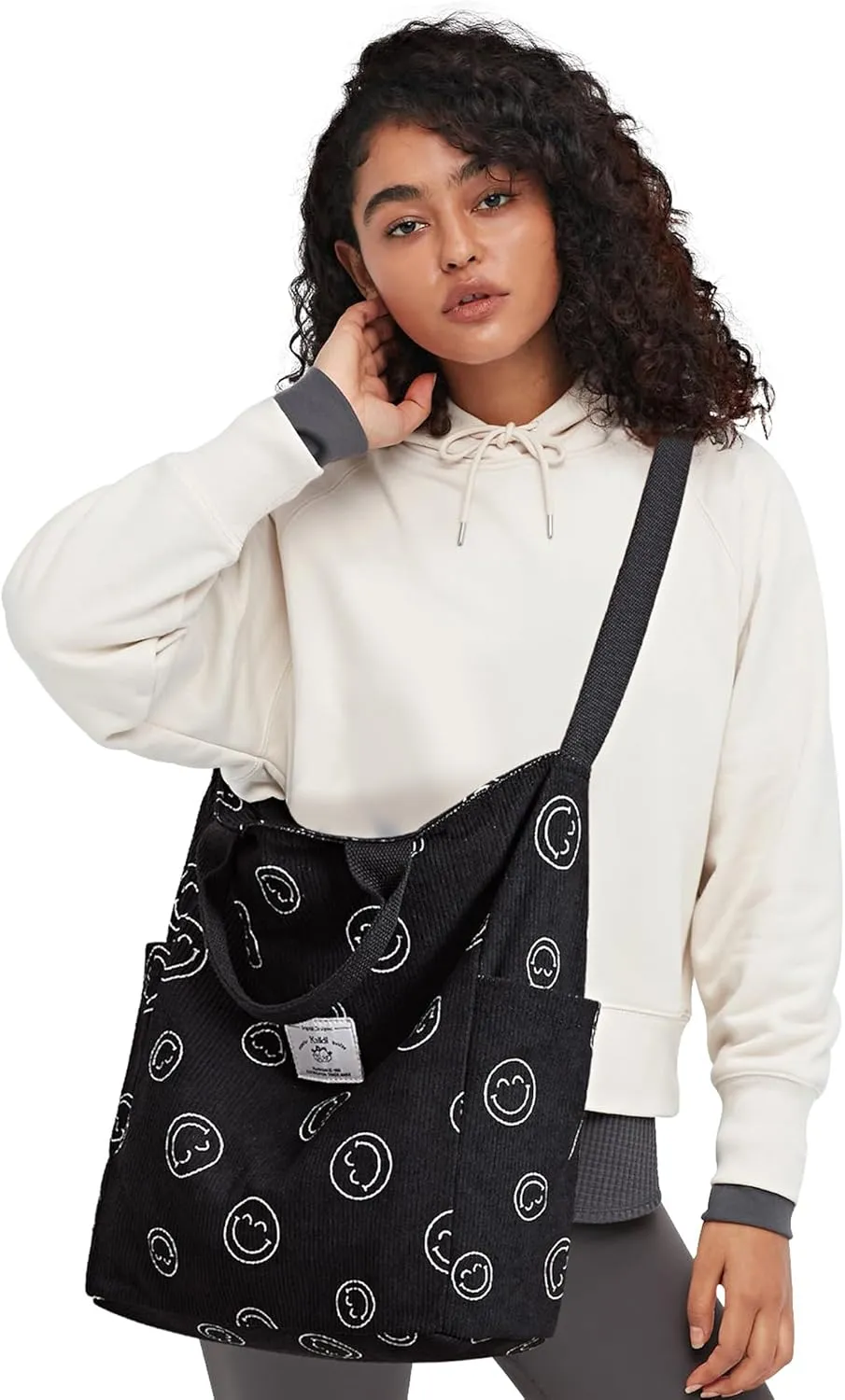 KALIDI Corduroy Tote Bag, Large Messenger Bag Shoulder Hobo Anti Splash Crossbody Zipper Bag Casual Work Shopping Women