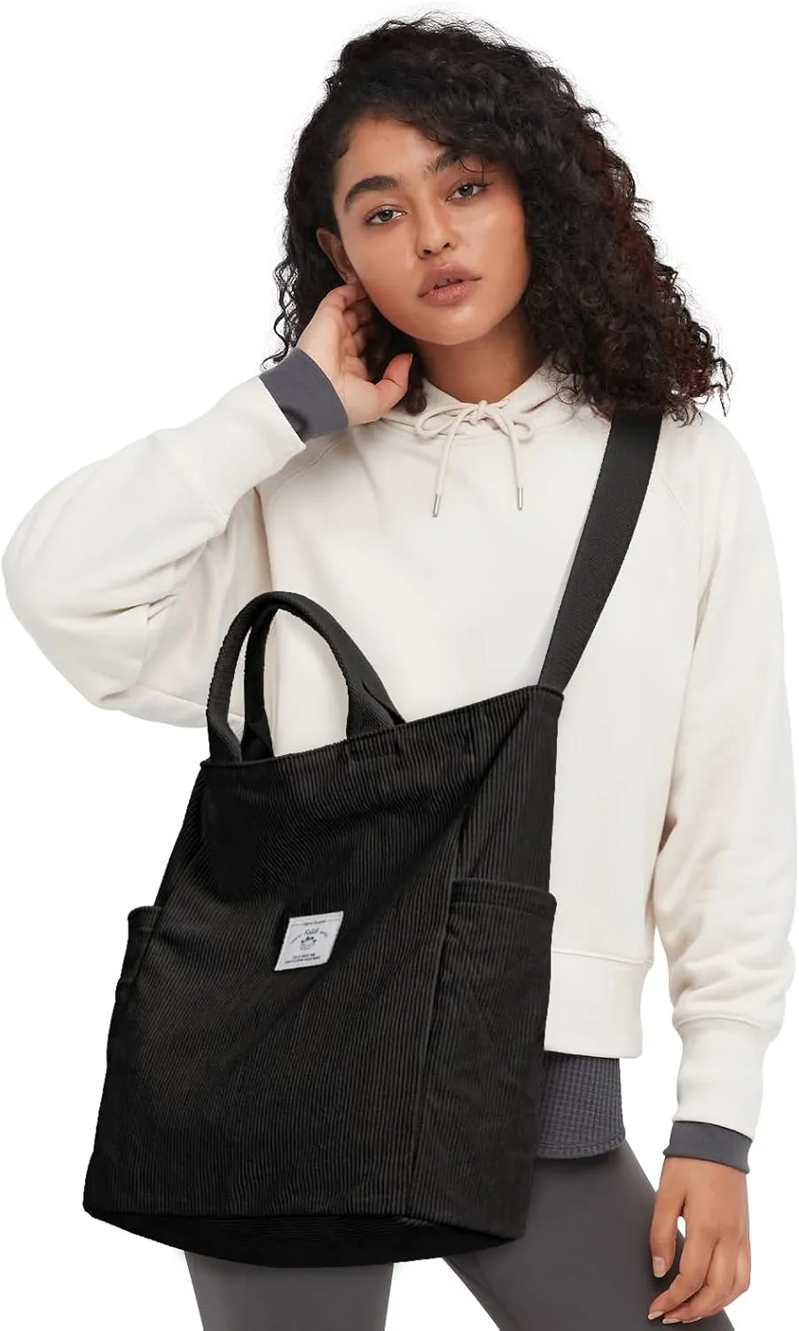 KALIDI Corduroy Tote Bag, Large Messenger Bag Shoulder Hobo Anti Splash Crossbody Zipper Bag Casual Work Shopping Women