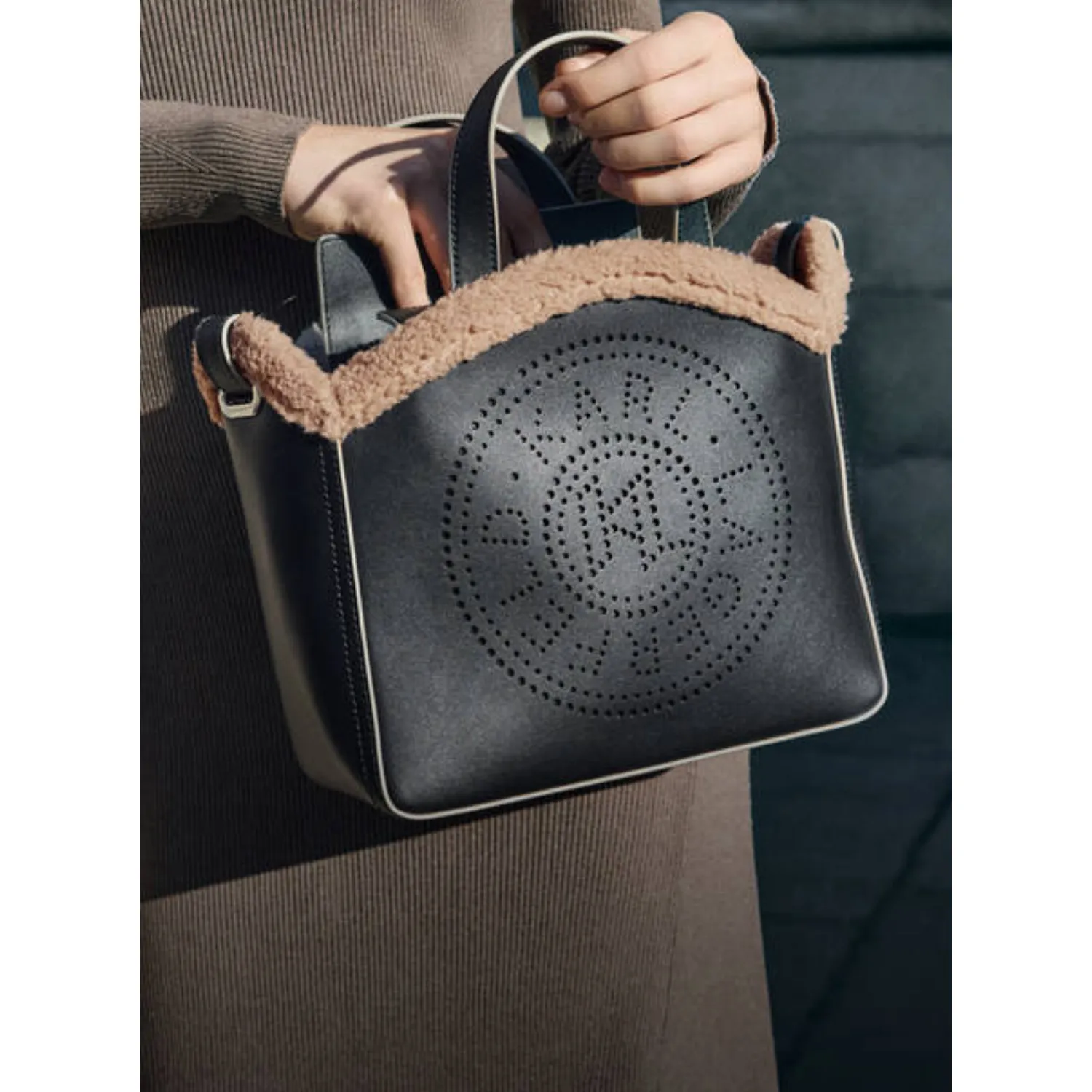 KARL LAGERFELD K/CIRCLE SHEARLING TOTE BAG