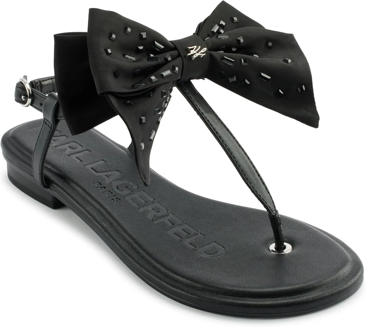 Karl Lagerfeld Paris Women's Cushioned Insole Everyday Cristi Bow-Flat Womes's Sandals Slide