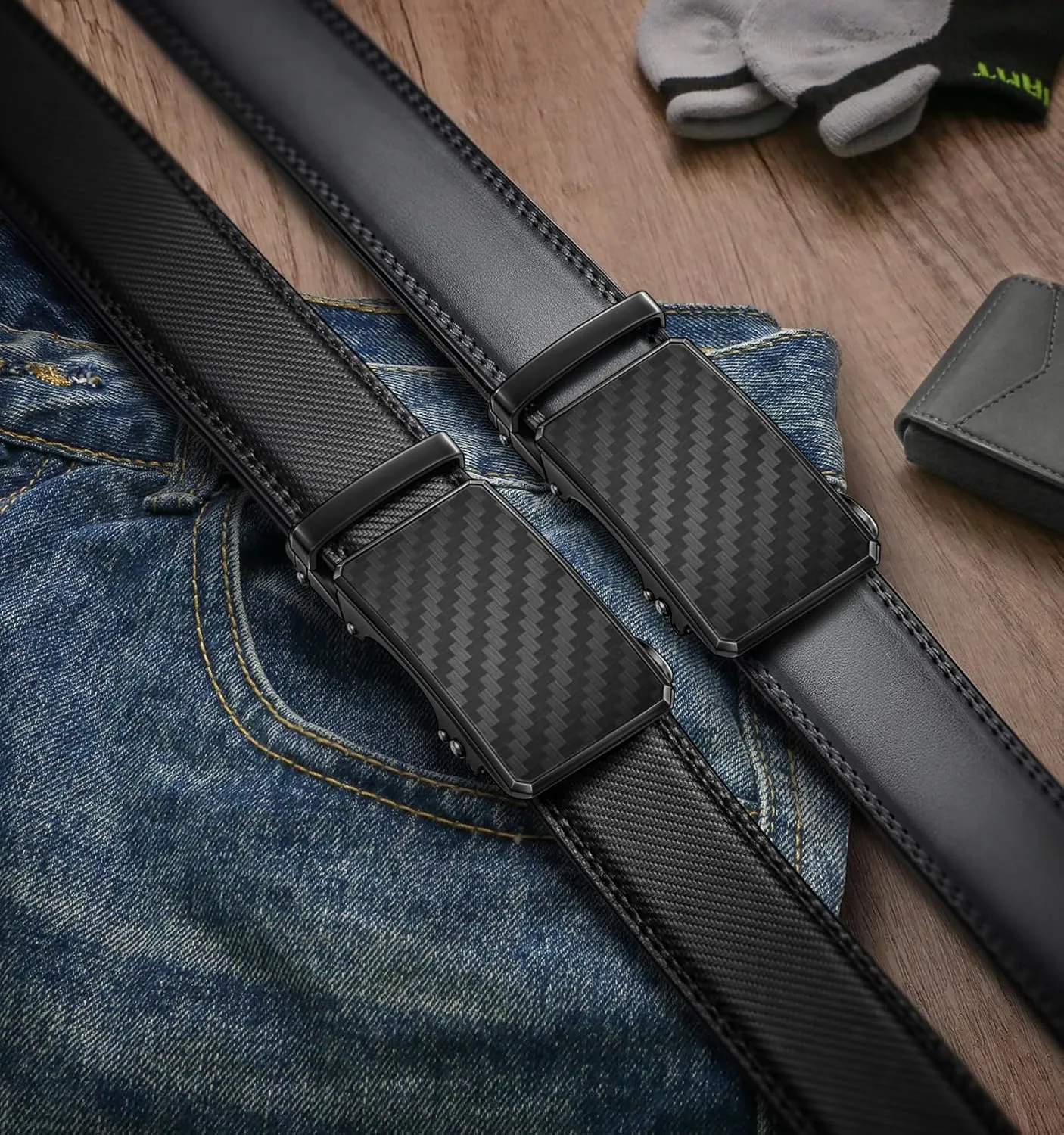 KEMISANT Men Belt 2 Pack, Leather Ratchet Belt Easy Click Slide For Men 1 3/8",Cut for Fit
