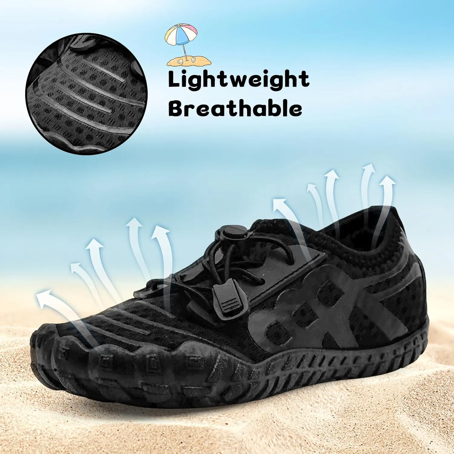 Kids Water Shoes Boys Girls Quick-Dry Beach Lightweight Toddler Barefoot Shoes Slip On Soft Walking Sneakers for Swim Beach Pool Black