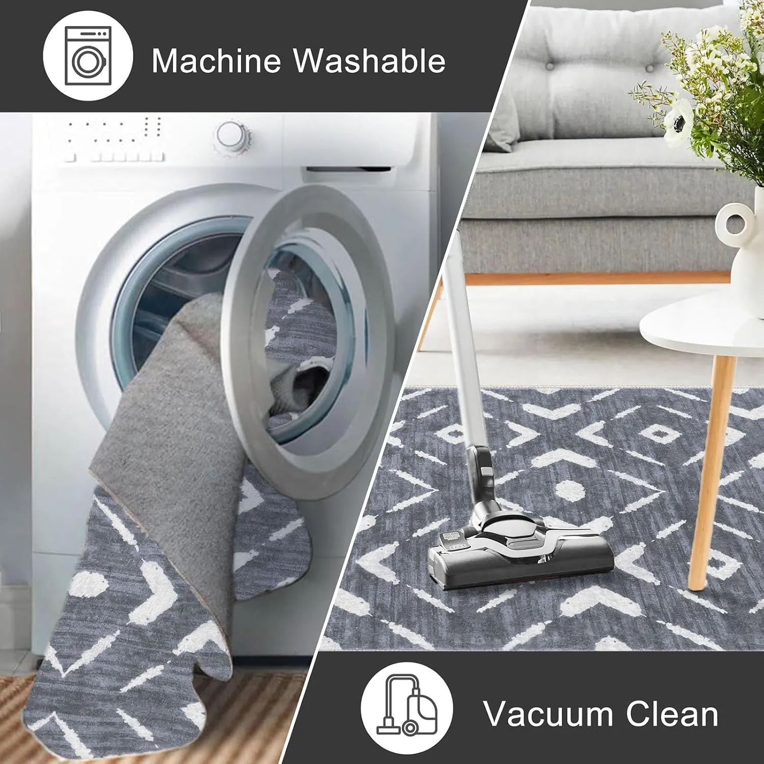 KILOCOCO Kitchen Runner Rug 2x6 Washable Runner Rug Soft Hallway Runners Non Slip Printed Distressed Laundry Room Rugs, Low-Pile Runners for Entryway Bedroom Living Room, Dark Grey